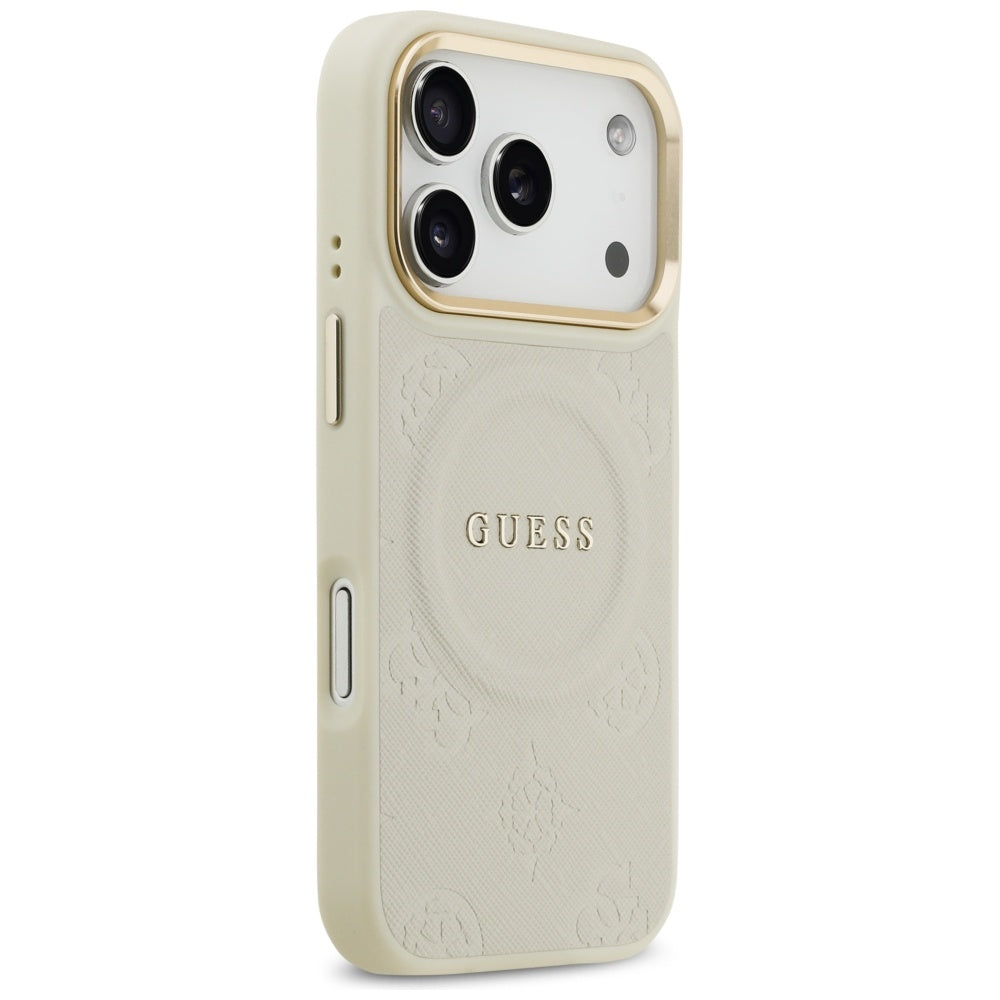 Funda MagSafe para Apple iPhone 17 Pro, Guess, Peony Hot Stamp, Beige