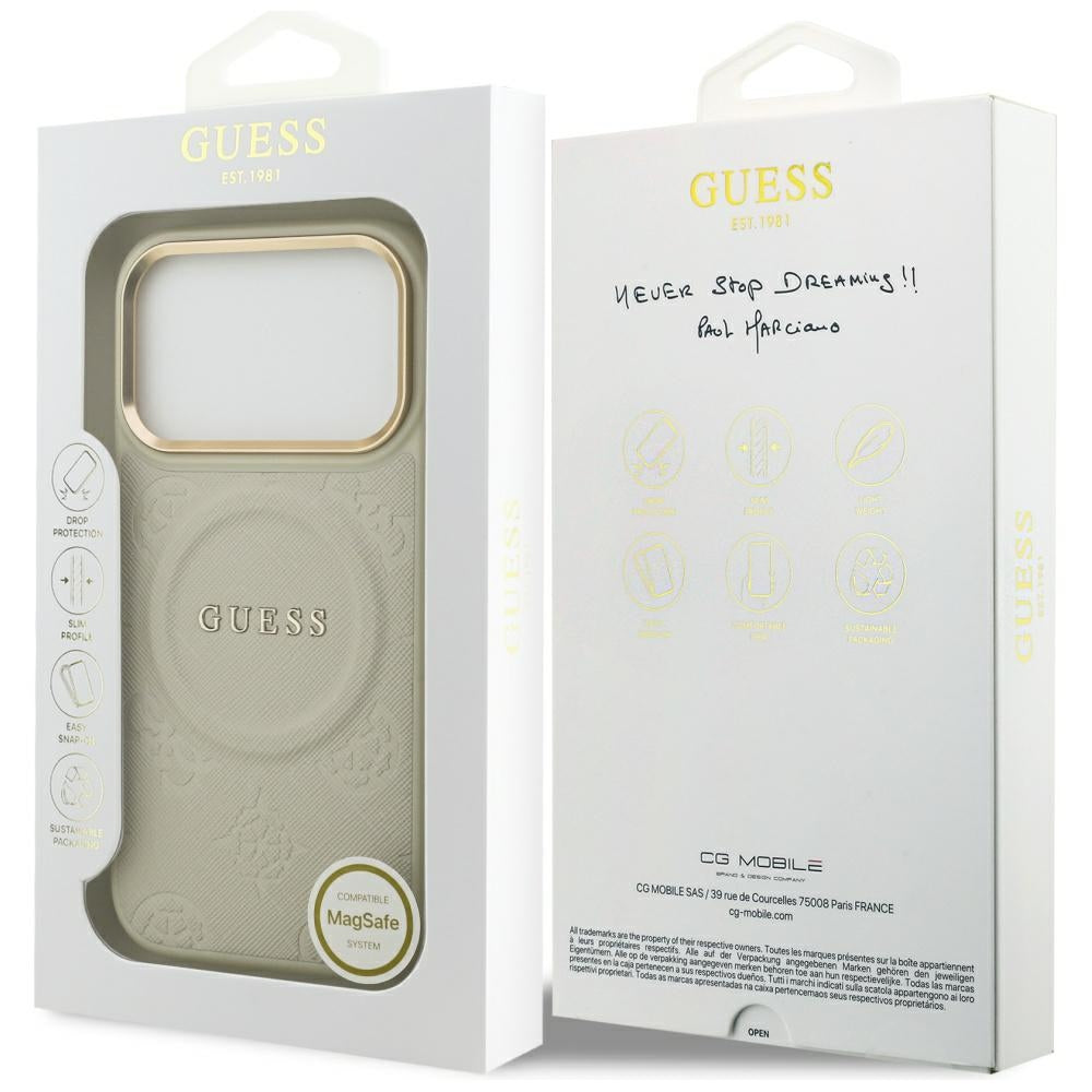 Funda MagSafe para Apple iPhone 17 Pro, Guess, Peony Hot Stamp, Beige