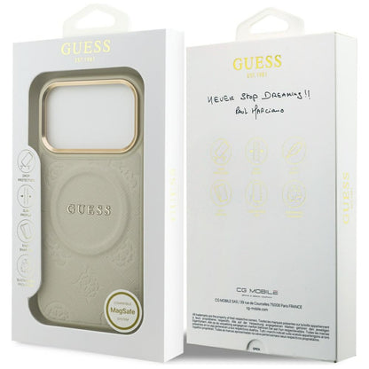 Funda MagSafe para Apple iPhone 17 Pro, Guess, Peony Hot Stamp, Beige