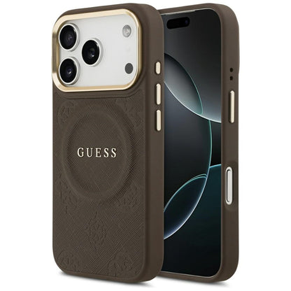 Funda MagSafe para Apple iPhone 17 Pro, Guess, Peony Hot Stamp, Marrón