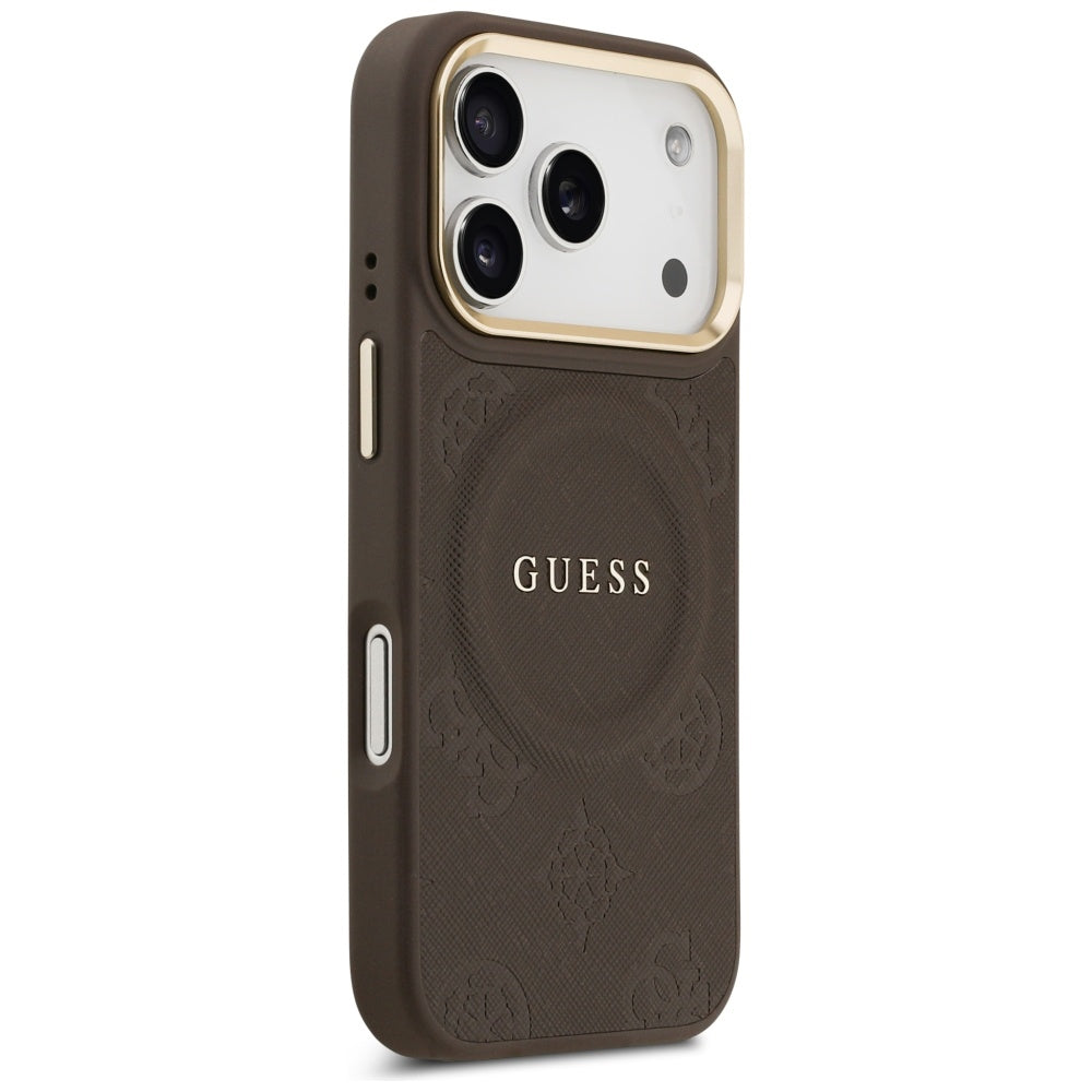 Funda MagSafe para Apple iPhone 17 Pro, Guess, Peony Hot Stamp, Marrón