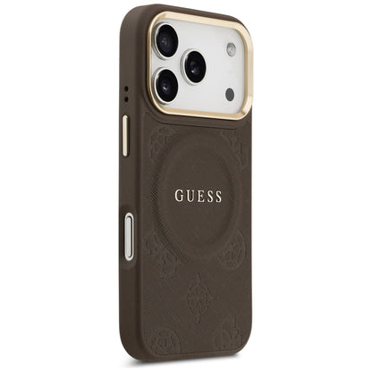 Funda MagSafe para Apple iPhone 17 Pro, Guess, Peony Hot Stamp, Marrón