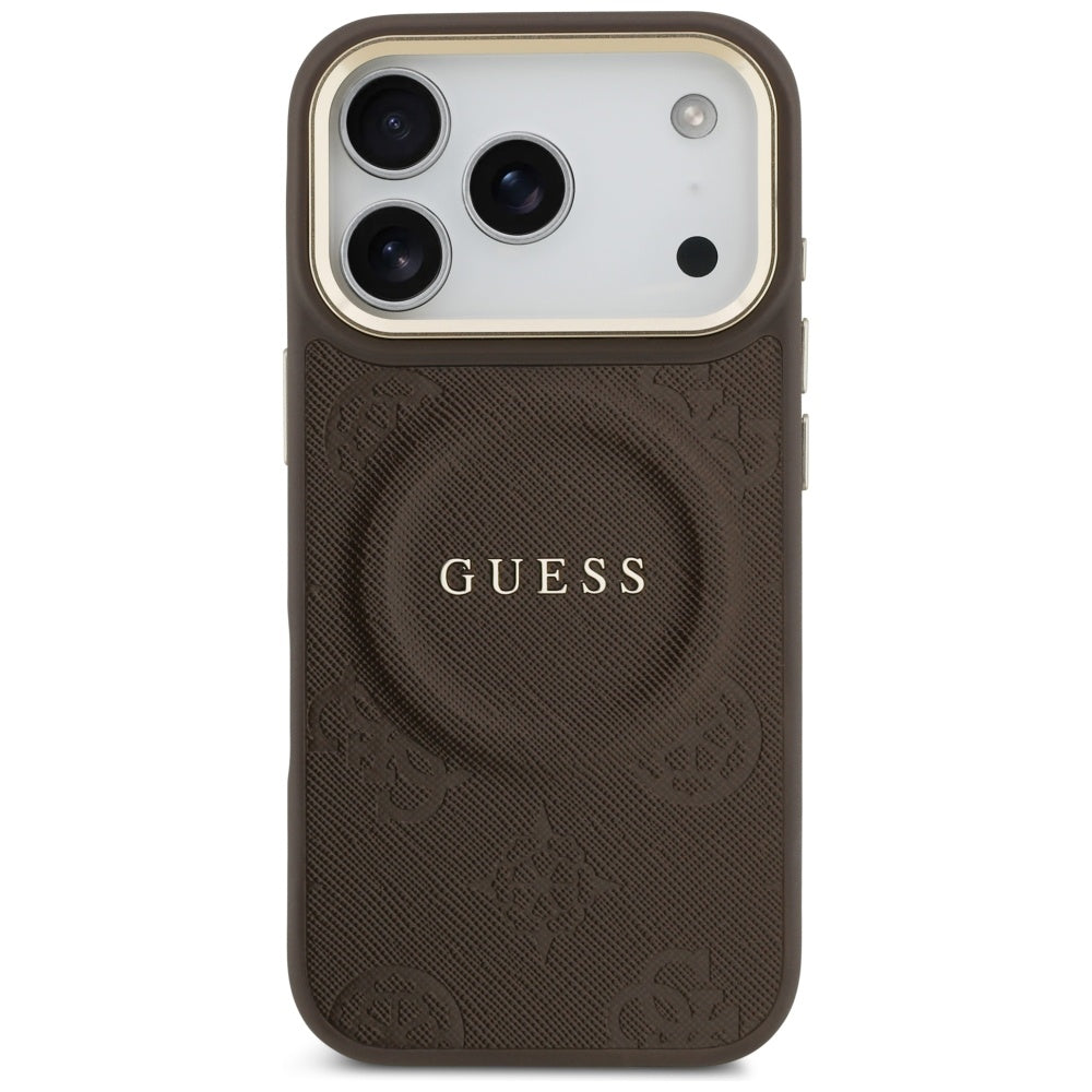 Funda MagSafe para Apple iPhone 17 Pro, Guess, Peony Hot Stamp, Marrón