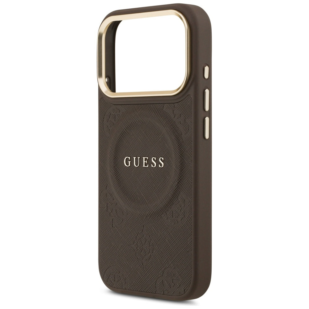 Funda MagSafe para Apple iPhone 17 Pro, Guess, Peony Hot Stamp, Marrón
