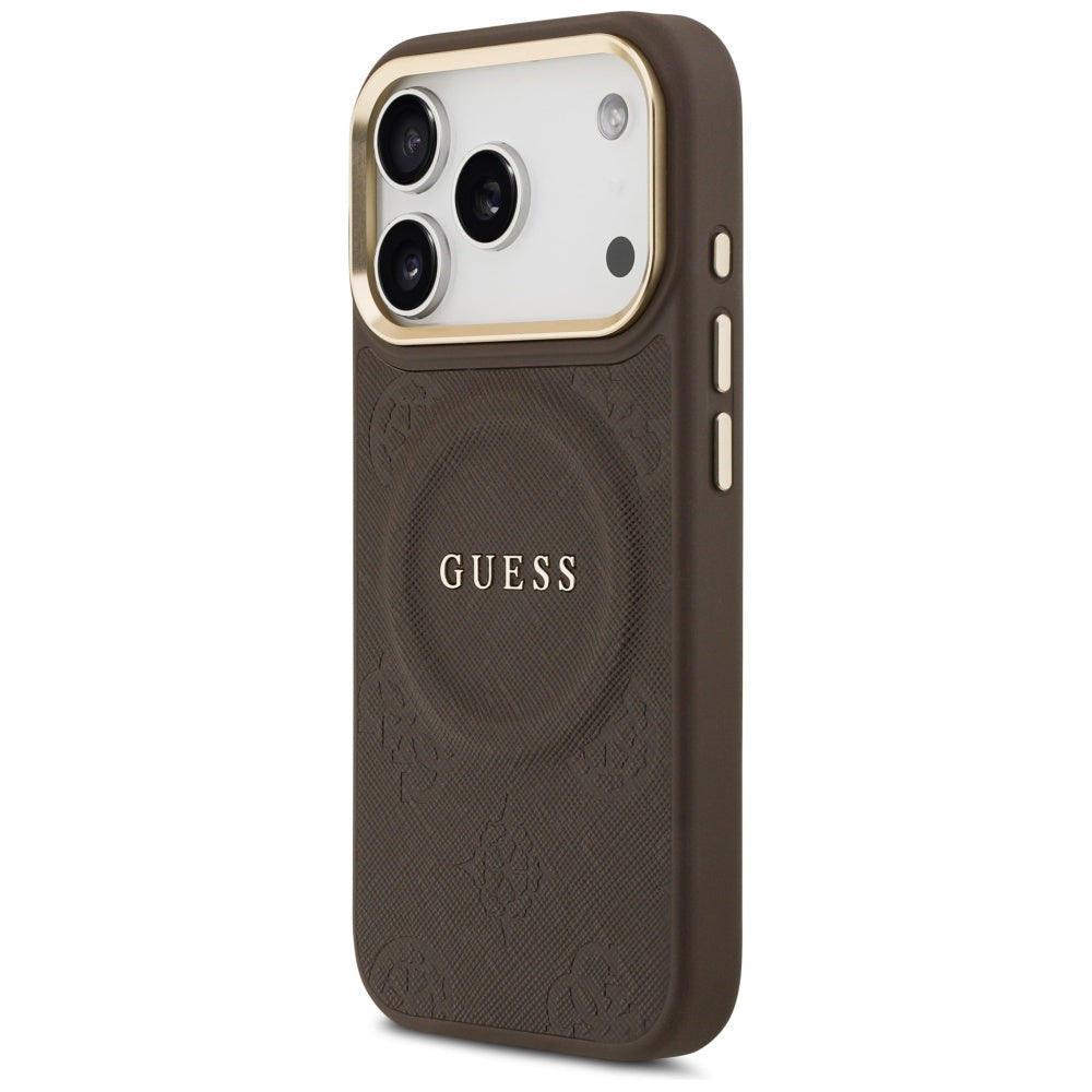 Funda MagSafe para Apple iPhone 17 Pro, Guess, Peony Hot Stamp, Marrón