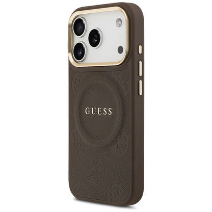 Funda MagSafe para Apple iPhone 17 Pro, Guess, Peony Hot Stamp, Marrón