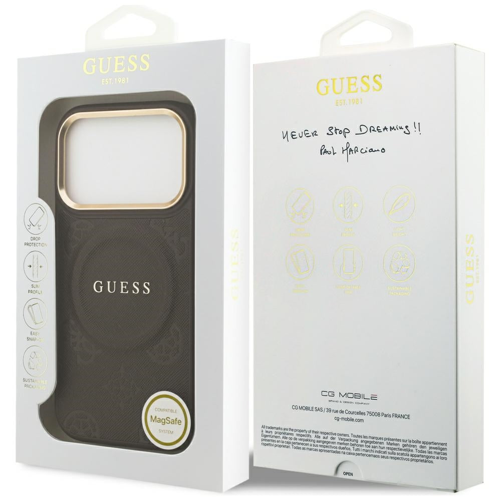 Funda MagSafe para Apple iPhone 17 Pro, Guess, Peony Hot Stamp, Marrón
