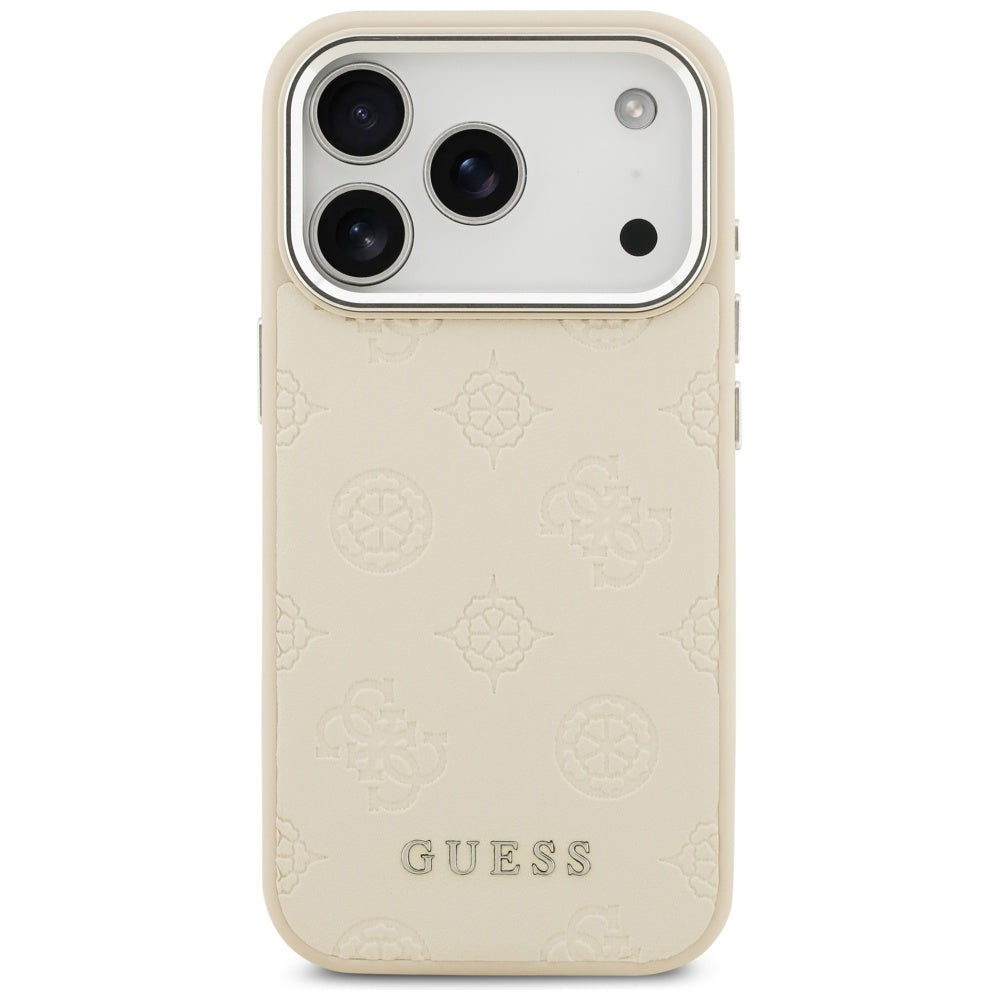 Funda MagSafe para Apple iPhone 17 Pro, Guess, Peony Hot Stamp Script, Beige