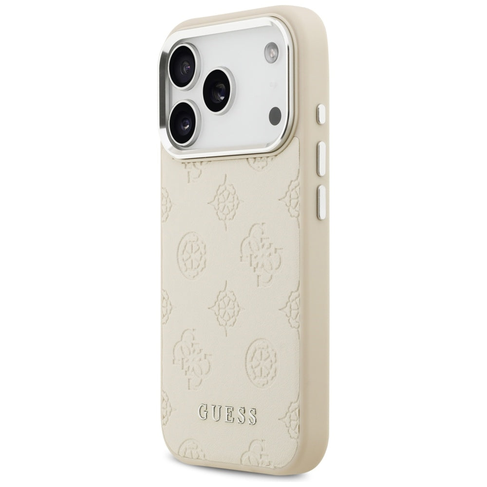 Funda MagSafe para Apple iPhone 17 Pro, Guess, Peony Hot Stamp Script, Beige