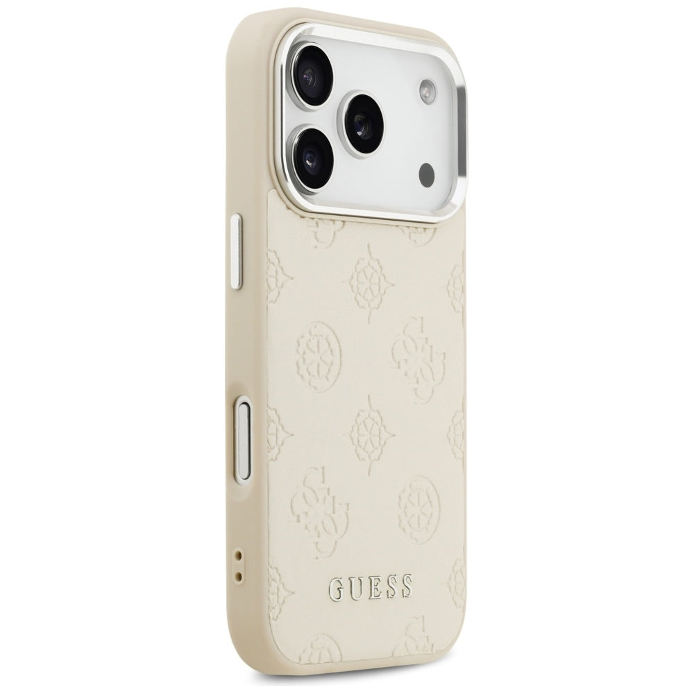 Funda MagSafe para Apple iPhone 17 Pro, Guess, Peony Hot Stamp Script, Beige
