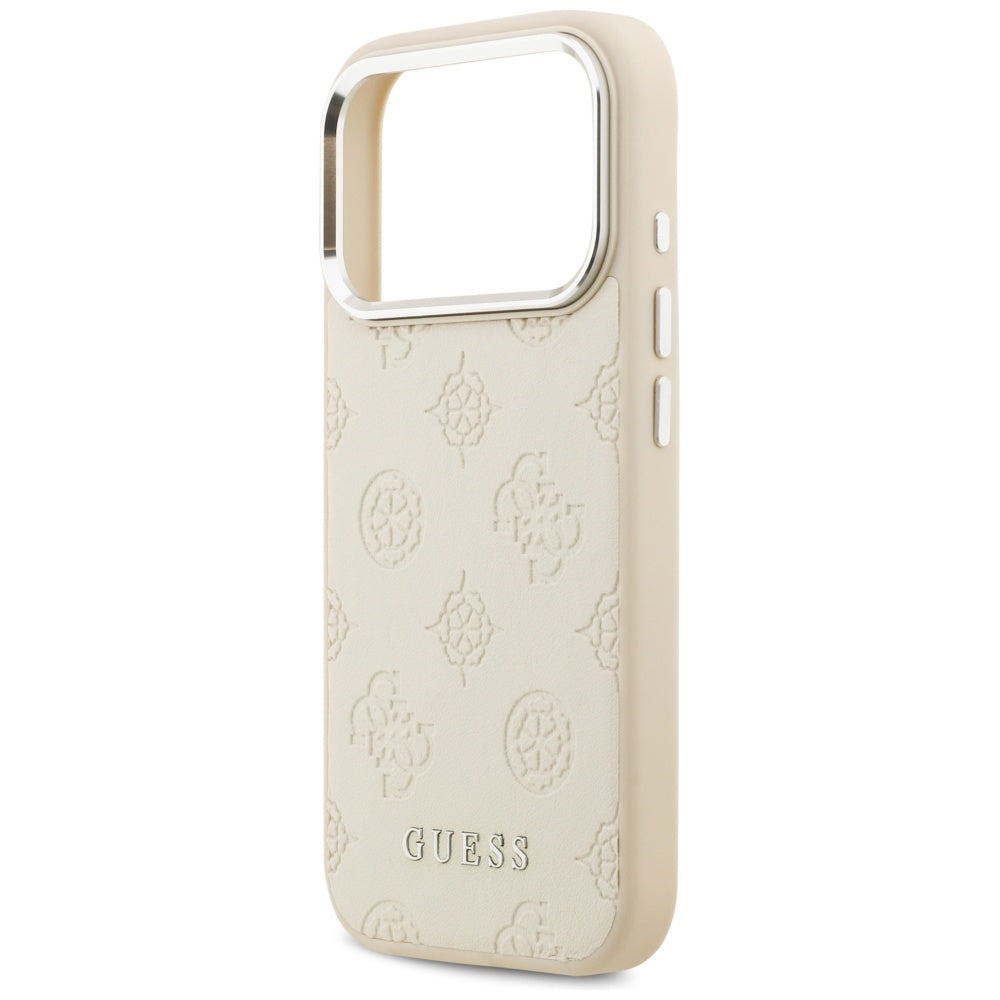 Funda MagSafe para Apple iPhone 17 Pro, Guess, Peony Hot Stamp Script, Beige