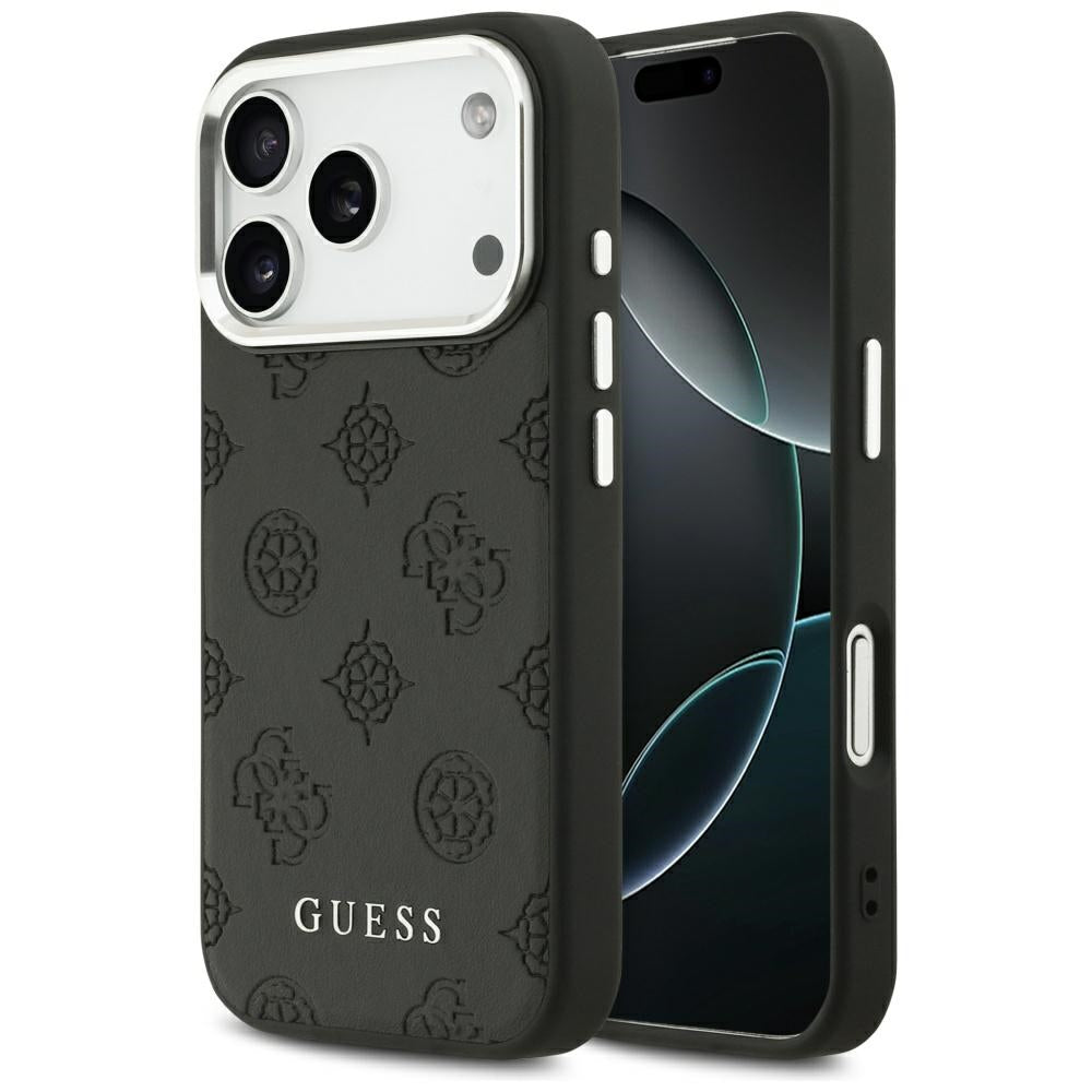 Funda MagSafe para Apple iPhone 17 Pro, Guess, Peony Hot Stamp Script, Negra