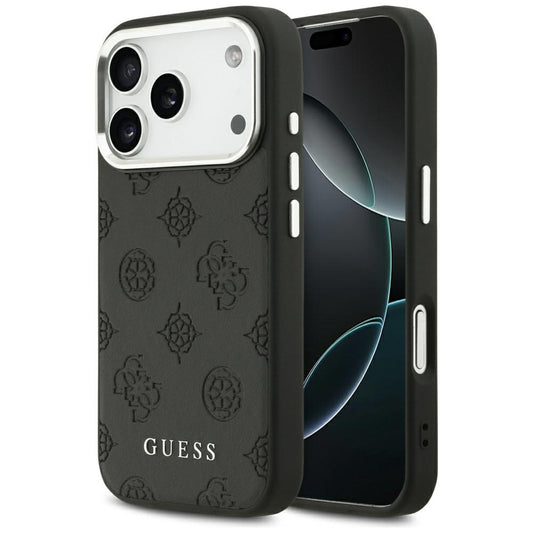 Funda MagSafe para Apple iPhone 17 Pro, Guess, Peony Hot Stamp Script, Negra