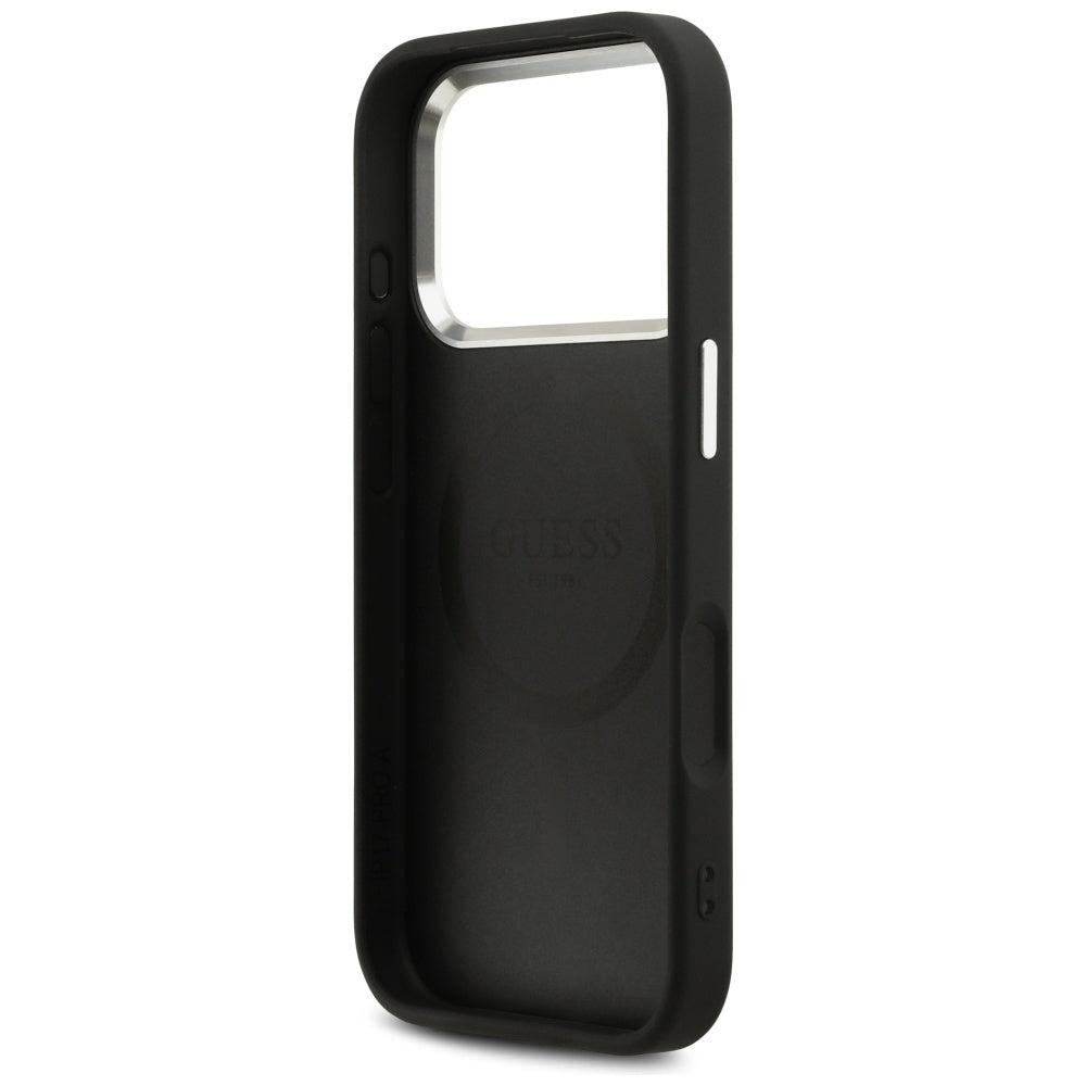 Funda MagSafe para Apple iPhone 17 Pro, Guess, Peony Hot Stamp Script, Negra