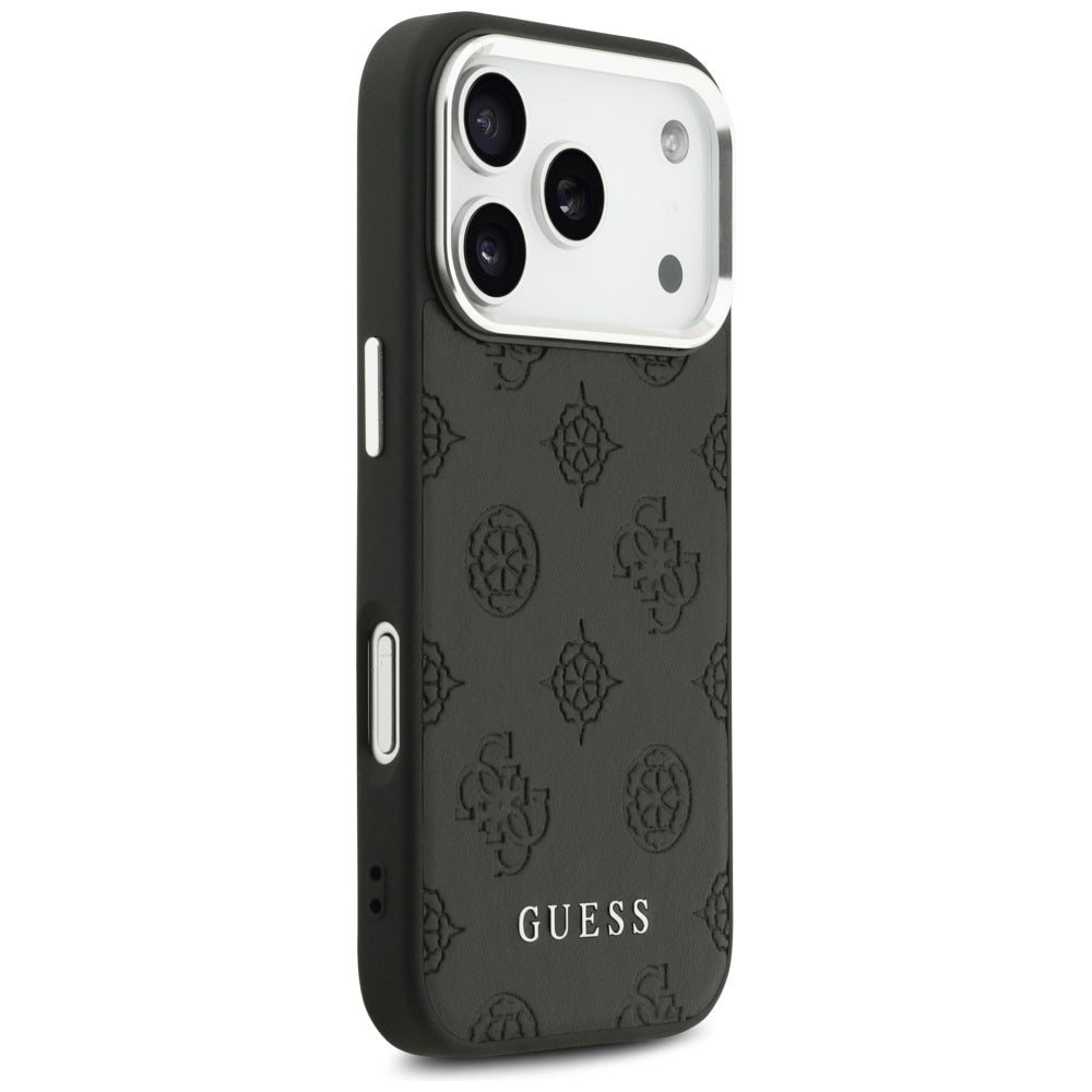 Funda MagSafe para Apple iPhone 17 Pro, Guess, Peony Hot Stamp Script, Negra