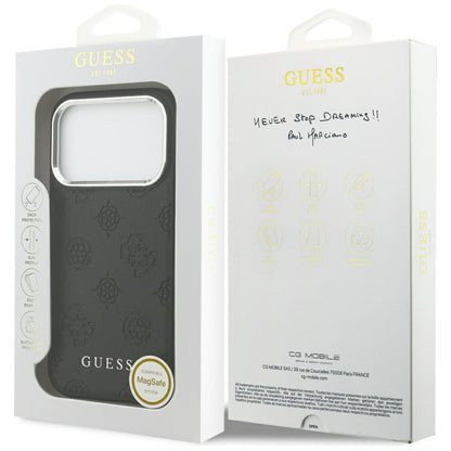 Funda MagSafe para Apple iPhone 17 Pro, Guess, Peony Hot Stamp Script, Negra