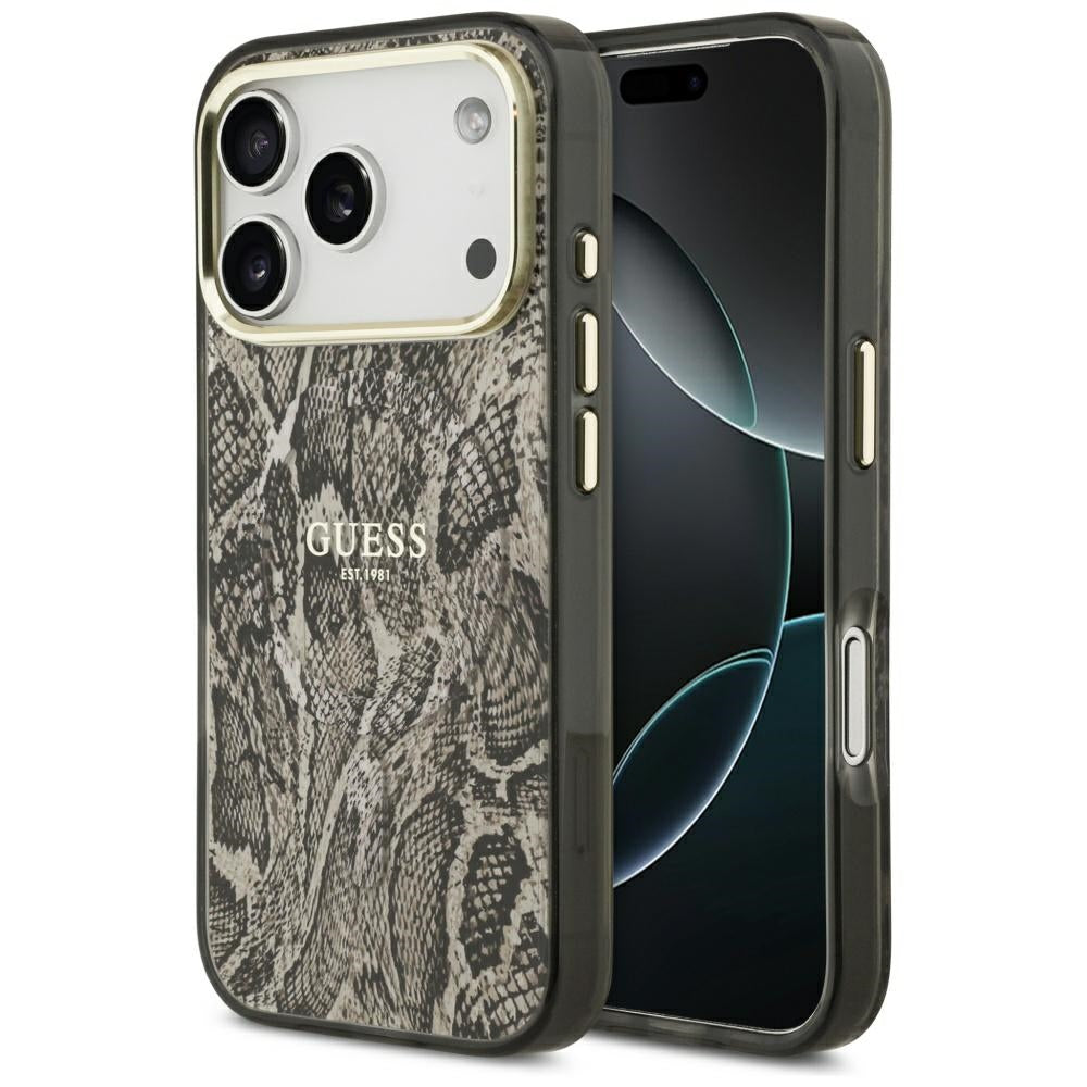 Funda MagSafe para Apple iPhone 17 Pro, Guess, Patrón Python, Marrón