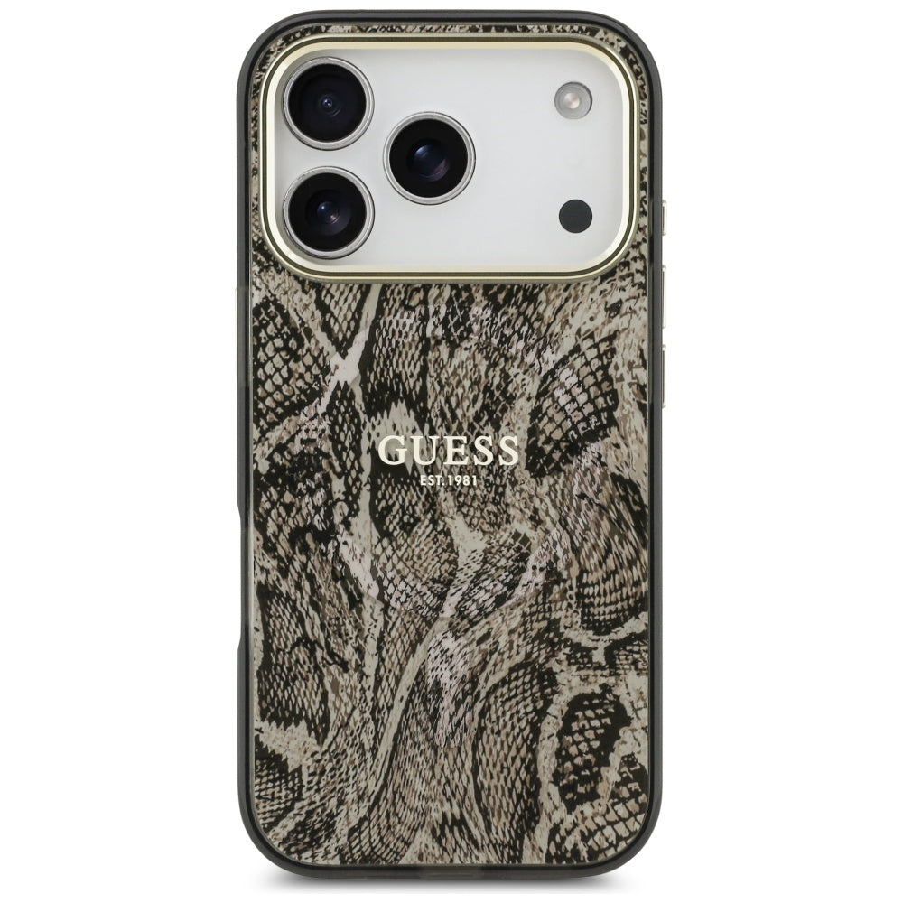 Funda MagSafe para Apple iPhone 17 Pro, Guess, Patrón Python, Marrón