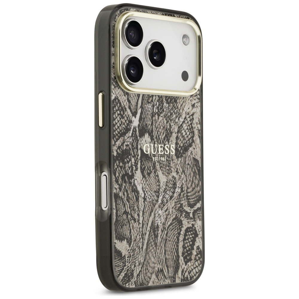 Funda MagSafe para Apple iPhone 17 Pro, Guess, Patrón Python, Marrón