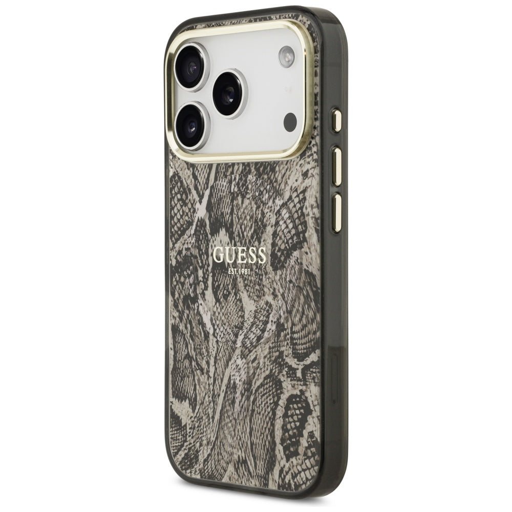 Funda MagSafe para Apple iPhone 17 Pro, Guess, Patrón Python, Marrón