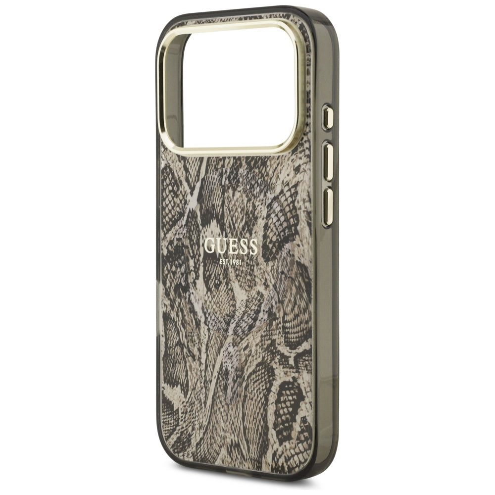 Funda MagSafe para Apple iPhone 17 Pro, Guess, Patrón Python, Marrón