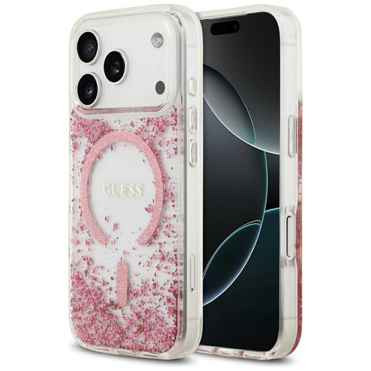 Funda MagSafe para Apple iPhone 17 Pro, Guess, Resin Bottom Glitter, Rosa