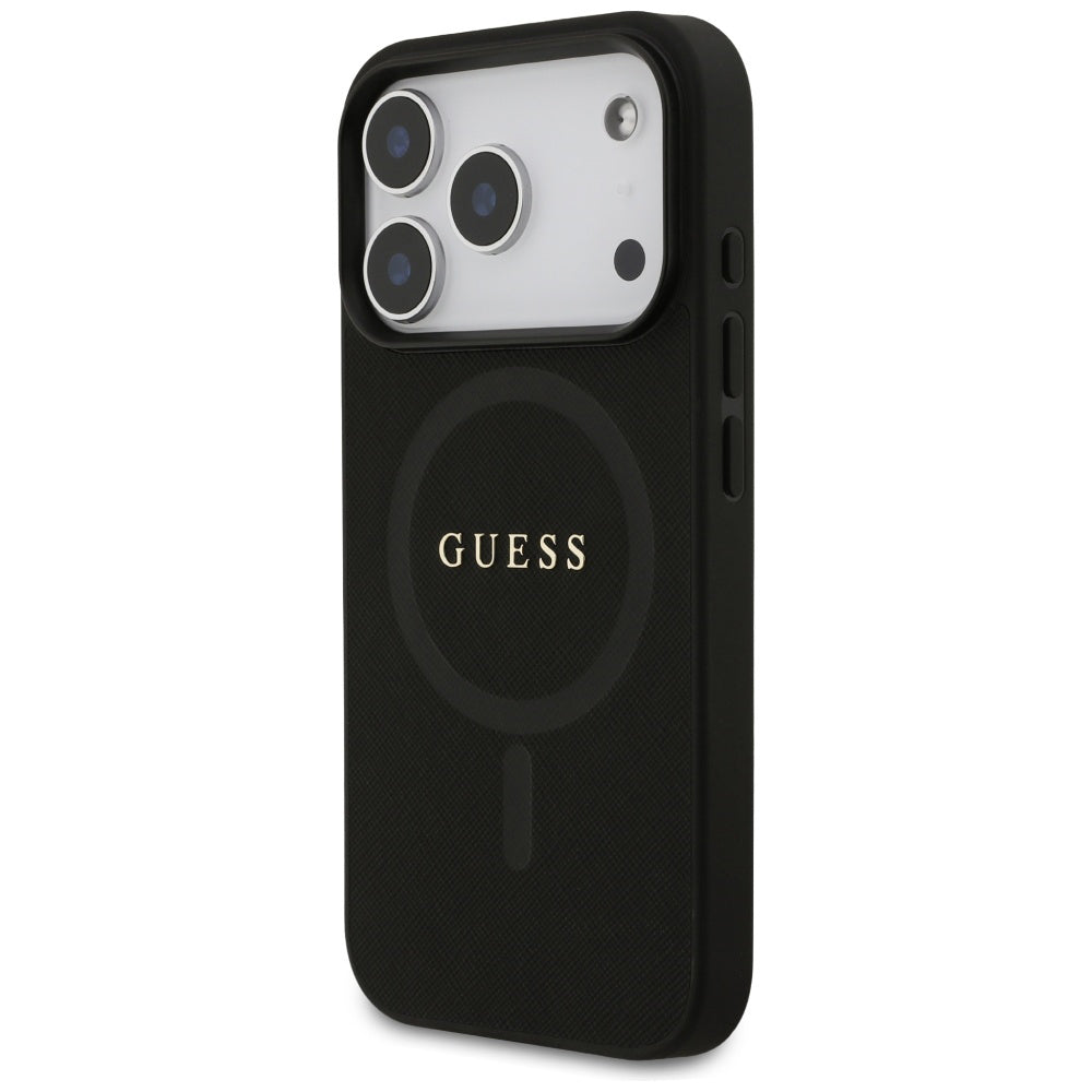 Funda MagSafe para Apple iPhone 17 Pro, Guess, Saffiano Classic Logo, Negra