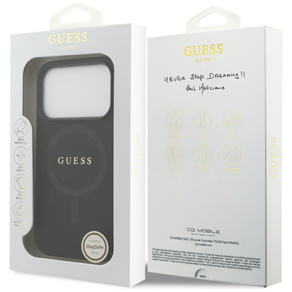 Funda MagSafe para Apple iPhone 17 Pro, Guess, Saffiano Classic Logo, Negra