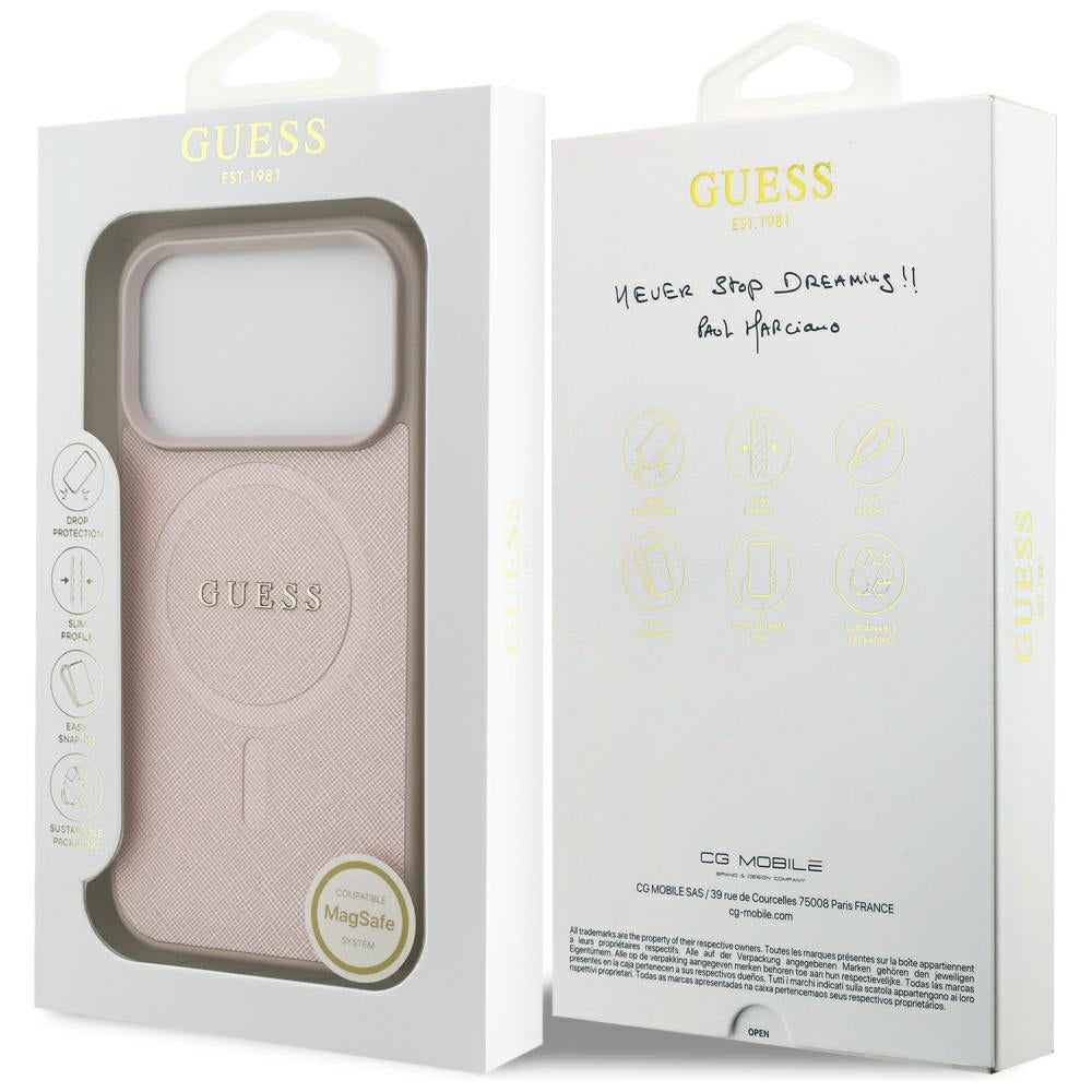Funda MagSafe para Apple iPhone 17 Pro, Guess, Saffiano Classic Logo, Rosa