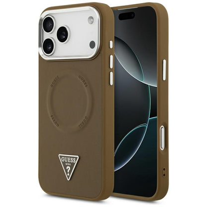 Funda MagSafe para Apple iPhone 17 Pro, Guess, Logo Triangular, Marrón Plateado