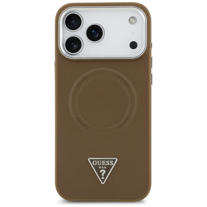 Funda MagSafe para Apple iPhone 17 Pro, Guess, Logo Triangular, Marrón Plateado