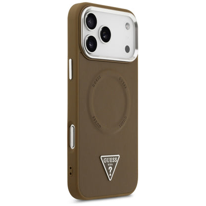 Funda MagSafe para Apple iPhone 17 Pro, Guess, Logo Triangular, Marrón Plateado
