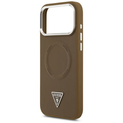 Funda MagSafe para Apple iPhone 17 Pro, Guess, Logo Triangular, Marrón Plateado