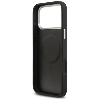 Funda MagSafe para Apple iPhone 17 Pro, Guess, Logo Triangular, Negra Plateada