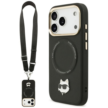 Funda MagSafe para Apple iPhone 17 Pro, Karl Lagerfeld, Big Strap Choupette Metal Logo, Negra