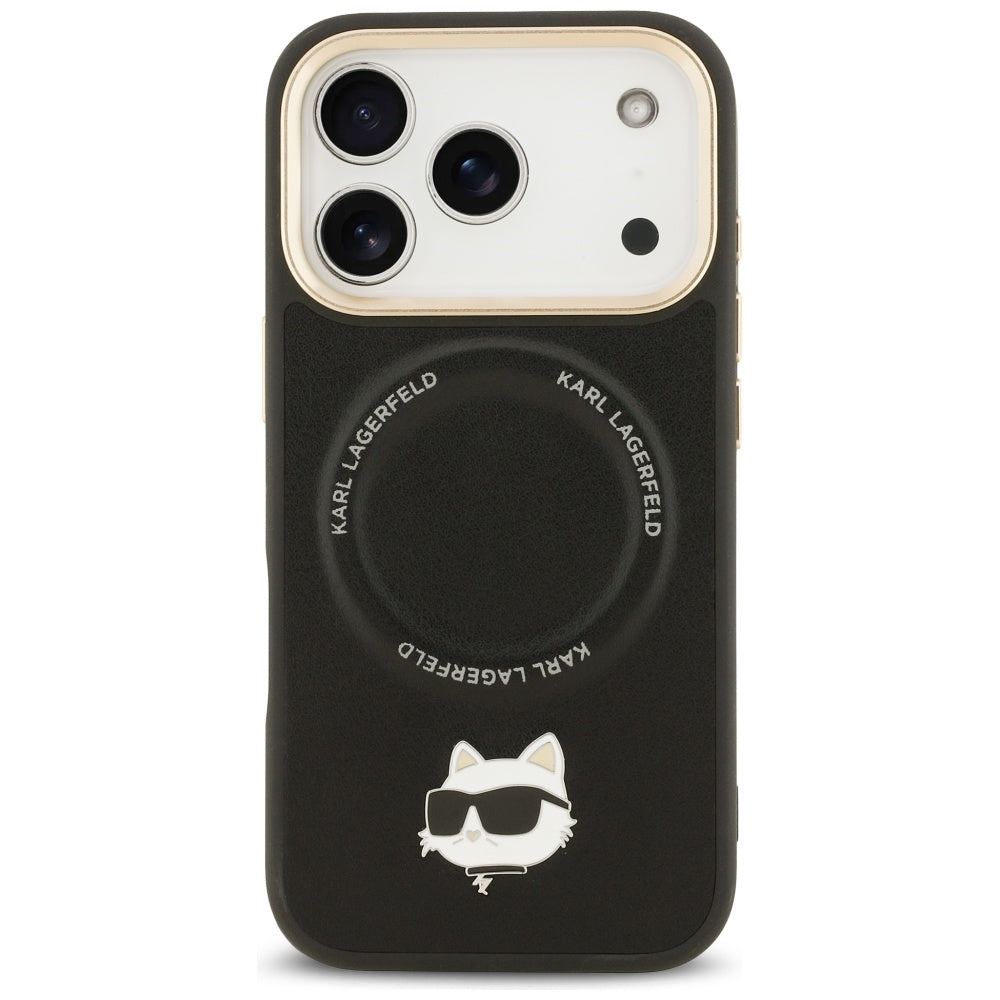 Funda MagSafe para Apple iPhone 17 Pro, Karl Lagerfeld, Big Strap Choupette Metal Logo, Negra
