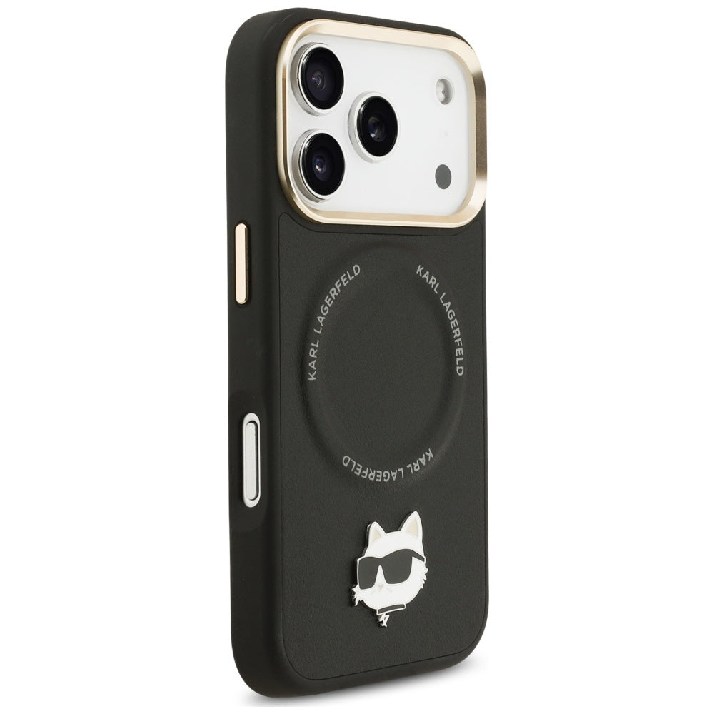 Funda MagSafe para Apple iPhone 17 Pro, Karl Lagerfeld, Big Strap Choupette Metal Logo, Negra