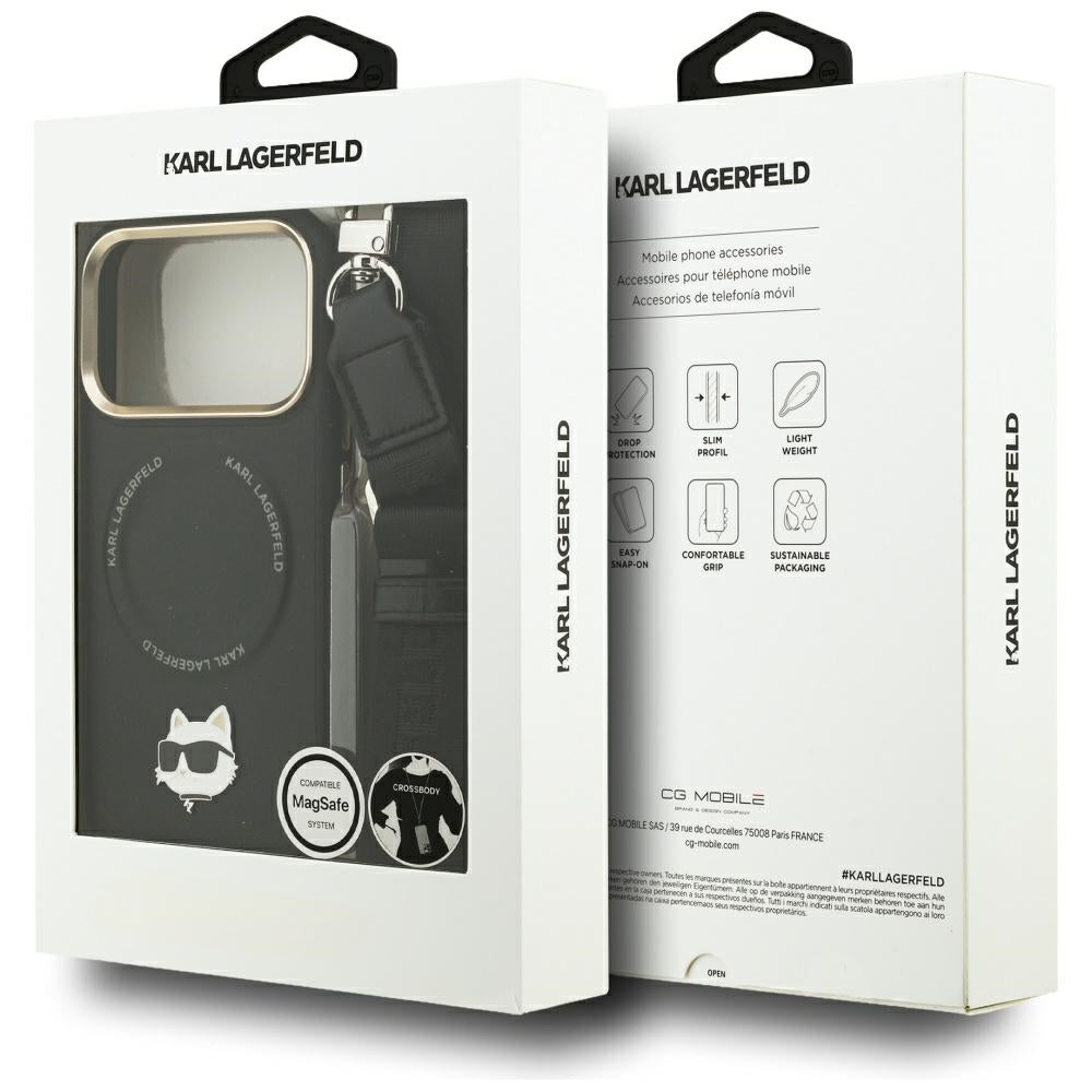 Funda MagSafe para Apple iPhone 17 Pro, Karl Lagerfeld, Big Strap Choupette Metal Logo, Negra