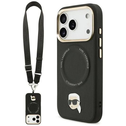 Funda MagSafe para Apple iPhone 17 Pro, Karl Lagerfeld, Big Strap Karl Metal Logo, Negra