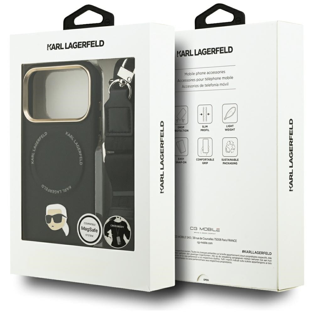 Funda MagSafe para Apple iPhone 17 Pro, Karl Lagerfeld, Big Strap Karl Metal Logo, Negra