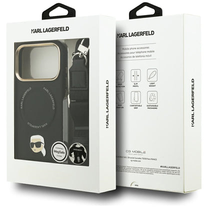 Funda MagSafe para Apple iPhone 17 Pro, Karl Lagerfeld, Big Strap Karl Metal Logo, Negra