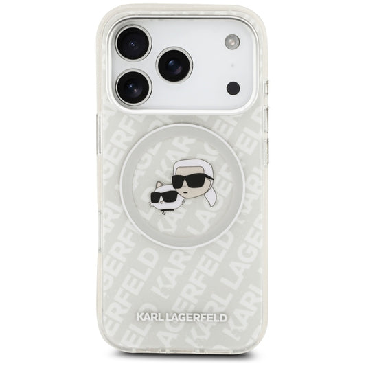 Funda MagSafe para Apple iPhone 17 Pro, Karl Lagerfeld, Glitter Karl & Choupette Head, Blanca