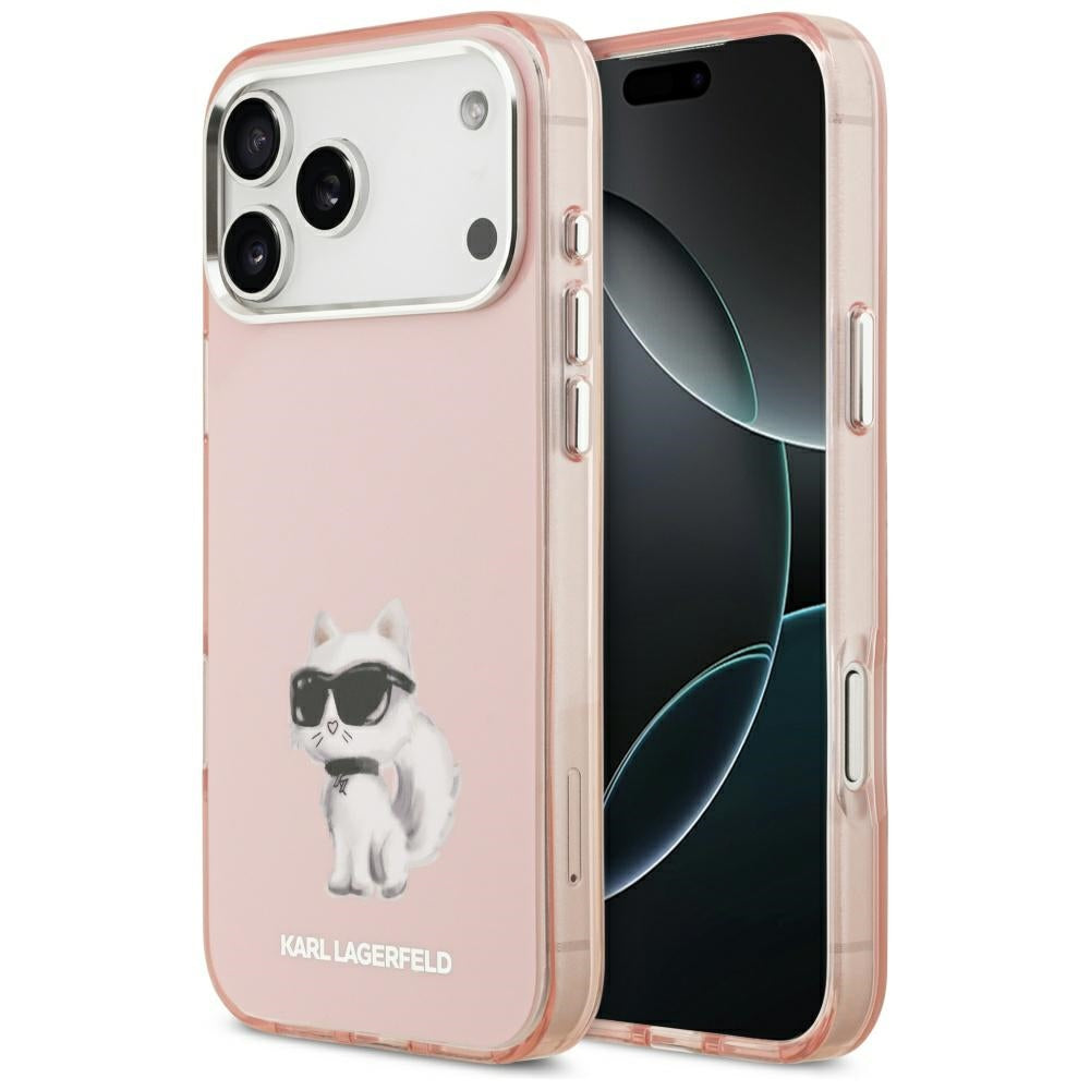 Funda MagSafe para Apple iPhone 17 Pro, Karl Lagerfeld, IML Aquarelle Logo Choupette, Rosa.