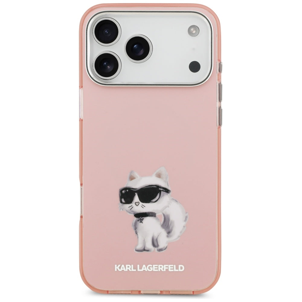 Funda MagSafe para Apple iPhone 17 Pro, Karl Lagerfeld, IML Aquarelle Logo Choupette, Rosa.