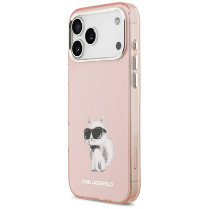 Funda MagSafe para Apple iPhone 17 Pro, Karl Lagerfeld, IML Aquarelle Logo Choupette, Rosa.
