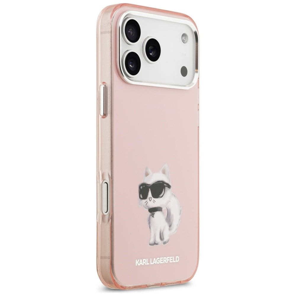 Funda MagSafe para Apple iPhone 17 Pro, Karl Lagerfeld, IML Aquarelle Logo Choupette, Rosa.