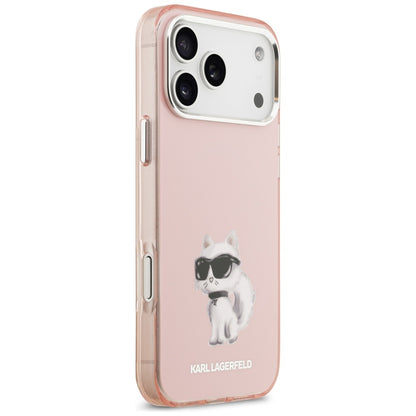 Funda MagSafe para Apple iPhone 17 Pro, Karl Lagerfeld, IML Aquarelle Logo Choupette, Rosa.