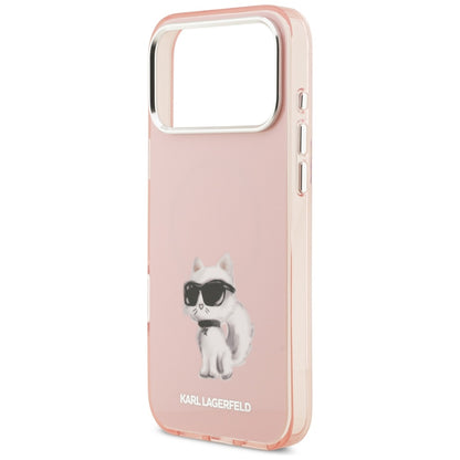 Funda MagSafe para Apple iPhone 17 Pro, Karl Lagerfeld, IML Aquarelle Logo Choupette, Rosa.