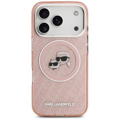 Funda MagSafe para Apple iPhone 17 Pro, Karl Lagerfeld, IML Glitter Karl & Choupette's Heads, Rosa.
