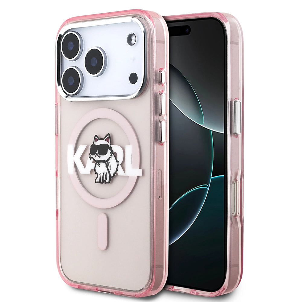 Funda MagSafe para Apple iPhone 17 Pro, Karl Lagerfeld, IML Sketch Logo Choupette, Rosa.